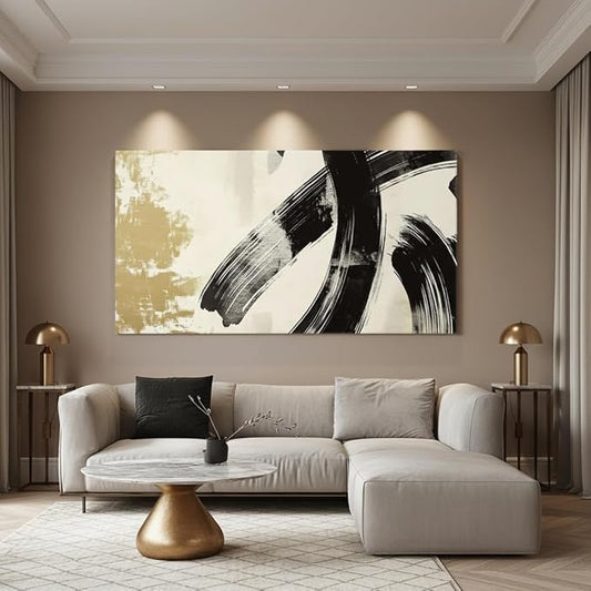 Iallbin Abstract Canvas Wall Art, Large Wall Art for Living Room, for Wall Modern Paintings Wall Decor Living Room (Abstract, Black, 58L x 29W)
