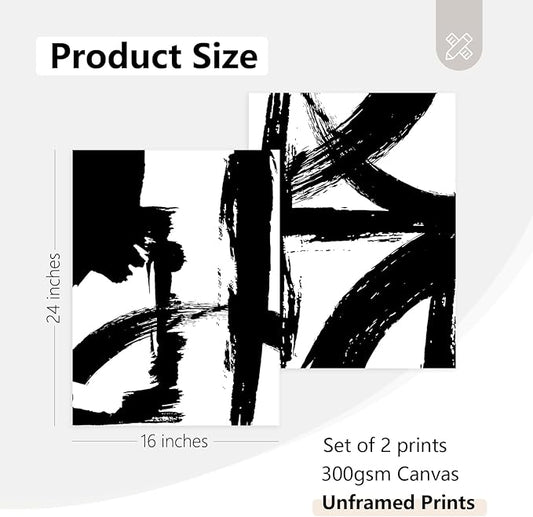 Tocliky Black and White Wall Art Abstract Modern Painting Minimalist Line Canvas Wall Art Decor Black And White Poster Abstract Artwork Prints for Living Room Bedroom 16x24 Inch Unframed Set of 2