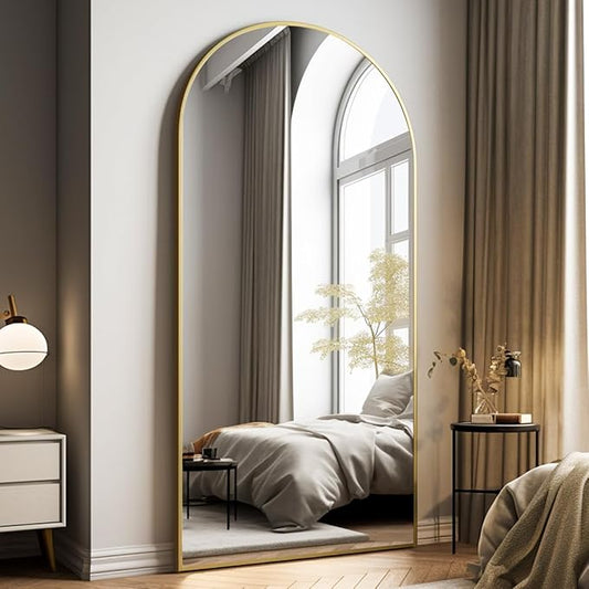 Easly Oversized Full-Body Mirror, 76" x 34" Arched Full-Length Mirror, Gold Metal Frame, Floor Mirror for Bedroom, Living/Dressing Room, Gym - Stand/Wall Mounted/Leaning