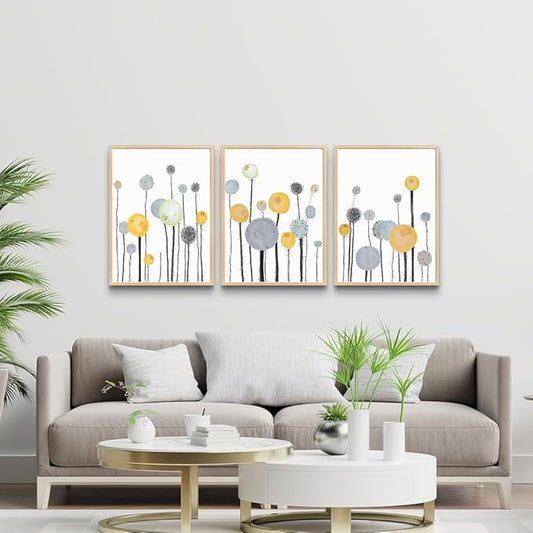 MHARTK66 3 Piece Natural Wood Framed Abstract Watercolor Painting Wall Art For Living Room Bedroom Wall Decor Hanging Office Artwork Flowers Canvas Prints Kitchen Wall Decoration Modern Home Decor