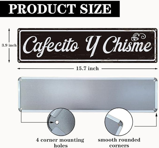 Coffee Metal Signs, Cafecito y Chisme Sign, Funny Coffee Home Decor, Farmhouse Wall Decor for Home Vintage Bar or Dorm, Coffees Station Decors, Decorative Metal Wall Signs 15.8x4 Inches
