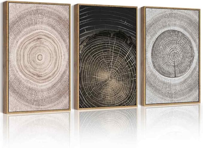 PHOPAGO Vintage Tree Rings Wood Framed Wall Art Large 16x24in Modern Retro Wood Stump Wall Decor Nature Farmhouse Rustic Art Prints Living Room Bedroom Home Decor - Natural Framed