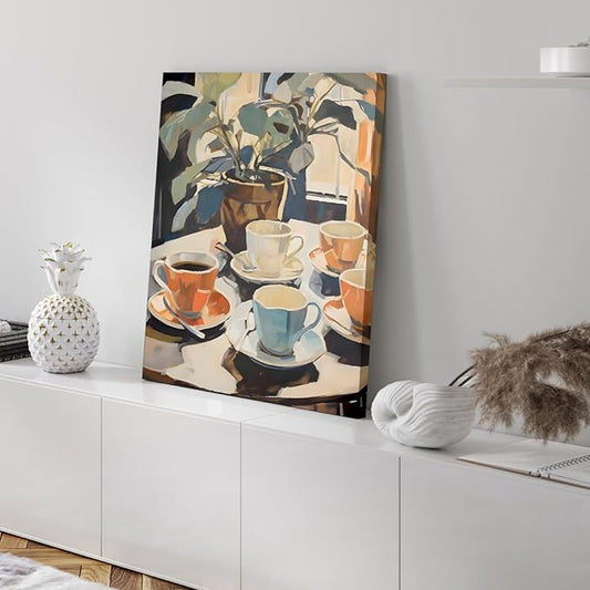 GELDSTEI Framed Coffee Wall Art, Vintage Cafe Aesthetic Picture, Cafe Bar Wrapped Canvas Artwork, Retro Coffee Poster Print, Modern Rustic Wall Decor for Kitchen Dining Room Ready to Hang 16x24 Inch