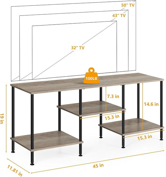BTY TV Stand for Living Room Modern TV Console with Storage 50 Inch Small Wood Entertainment Stand with Open Storage Shelves for Bedroom, Small Space, Grey