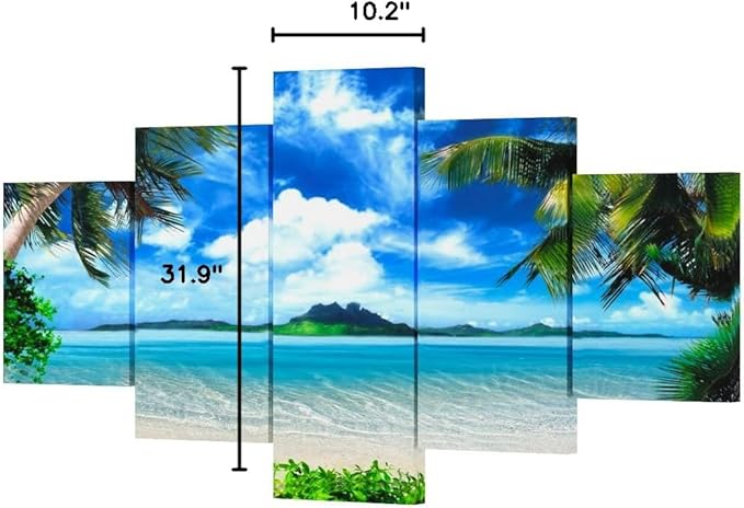 Yatsen Bridge Modern Landscape Beach Ocean Painting on Canvas 5 Piece, HD Print Pictures Wall Art for Living Room Home Decor Wooden Framed Stretched Ready to Hang (60’’W x 32’’H)