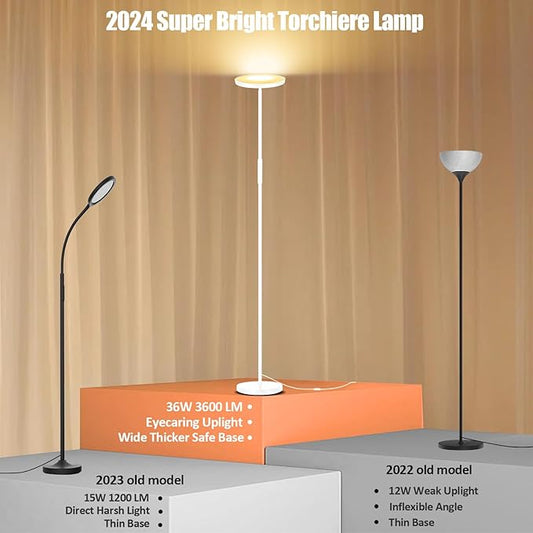 mukuxin Floor Lamp, Upgraded 40W 4000LM Super Bright Torchiere LED Floor Lamps for Living Room, Stepless Dimmable Color Temperature 2700K-6500K with Remote & Touch Control, Standing Light (40W White)