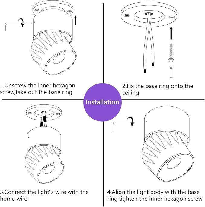 LED Ceiling Spotlight Indoor Dimmable - Tuya Smart Life 360° Adjustable 12W COB Ceiling Downlight Aluminum Hard Wired For Bedrooms Rooms Corridors Painting Background Walls (White, B ( 4.02"*3.62"))