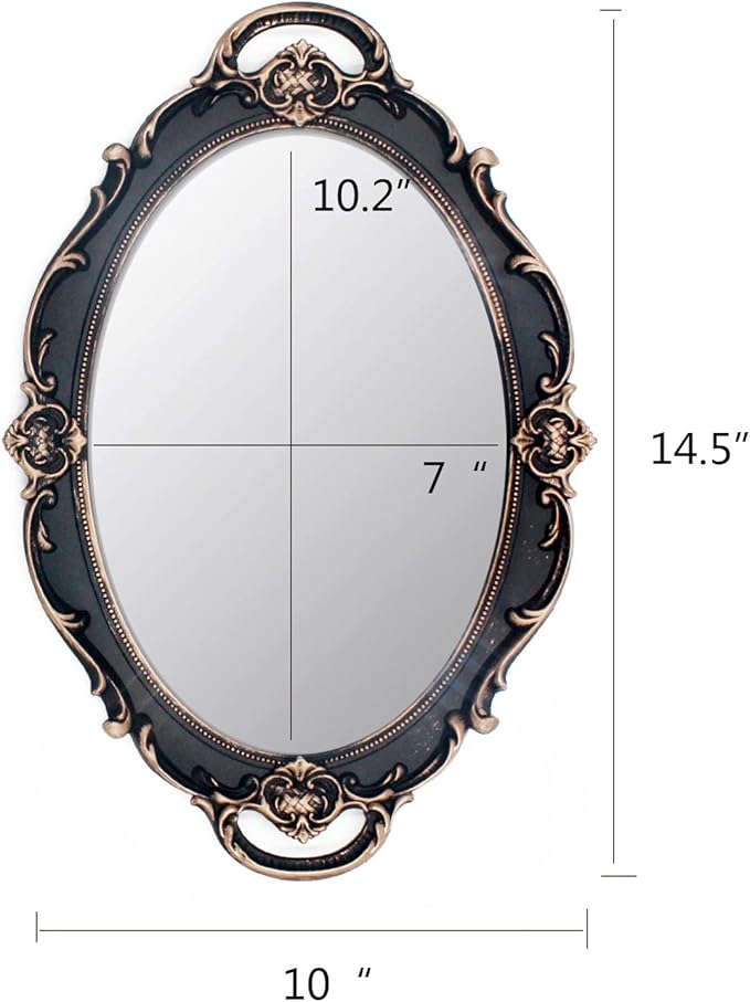 Eaoundm 14.5 x 10 inchs Smallest Oval Antique Decorative Wall Mirror Vintage Hanging Mirror Brown