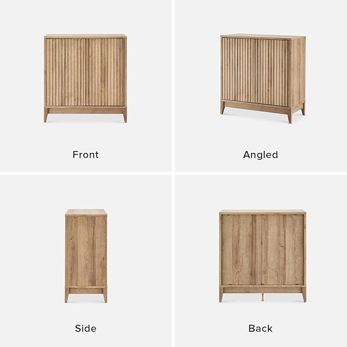 mopio Brooklyn Fluted Storage Cabinet, Modular Accent Buffet Sideboard with Adjustable Shelf, FSC Certified 50lb Load Modern Farmhouse Wood Credenza for Dining, Living Room, Entryway (Oak, Set of 2)