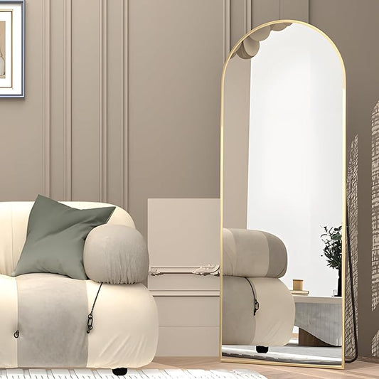 Arched Full Length Mirror 64"x21" Arch Floor Mirror with Stand Large Wall Gold Full Body Mirror Standing Hanging or Leaning Against Wall for Bedroom Entry, Living Room