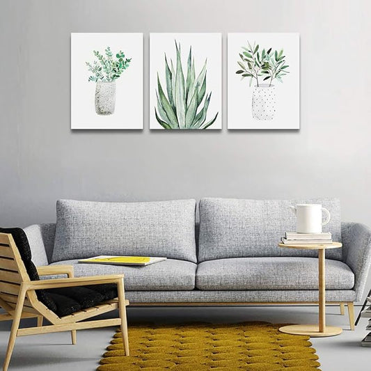 AHUASJART Canvas Wall Art painting for kitchen dining room Wall decor for Bedroom Large Size Wall Decoration for Living Room Office decor Green Leaf Wall pictures Artwork for home walls Art 3 piece