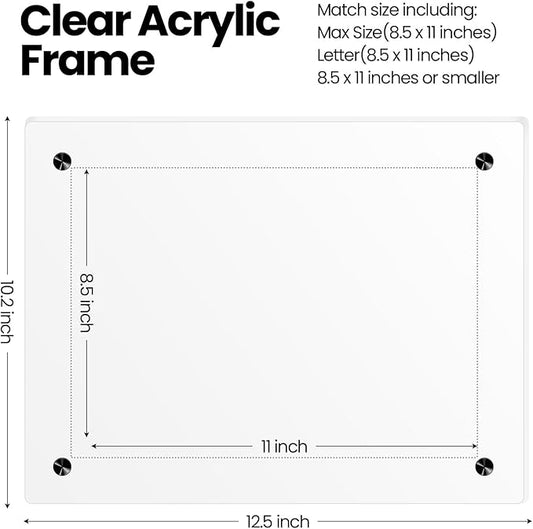 Thyle 8 Pcs Acrylic Photo Frame 8.5 x 11'' Clear Floating Picture Frame Certificate Document Poster Award Diploma Display Tabletop or Hanging Wall Mount Gift for Christmas Team Employee Family(Black)