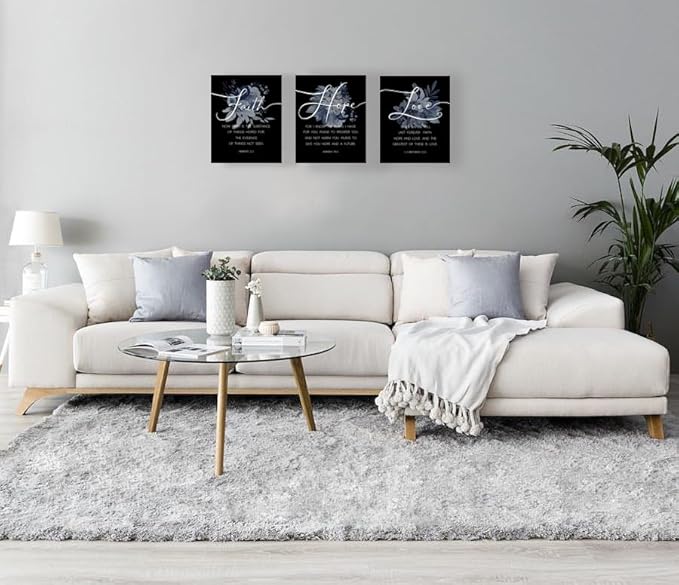 Faith, Hope & Love Bible Verse Inspirational Wall Art, Christian Canvas Wall Art, A Great Religious Decor Gift for Living Room & Bedroom, (8 X 10in X 3 pcs) Framed (Black)