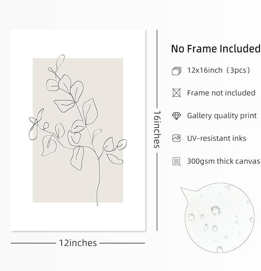 Neutral Botanical Prints Wall Art Flower Minimalist Canvas Wall Decor Vintage Line Wall Art Floral Plant Painting Pictures Beige Boho Artwork Farmhouse Poster for Bedroom 12x16 Inch Unframed Set of 3