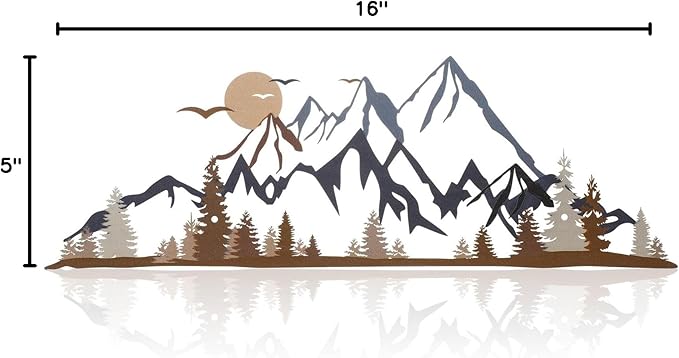 Demissle Metal Mountain Wall Art Blue Ridge Mountain Wall Decor Nature Forest Tree Sticker 15.7 x 5.3 Inch Summit Rustic Sign Scene Art Decor for Home Living Room Bedroom Indoor Outdoor(Colorful)