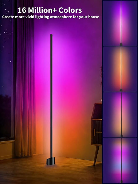 Tyute Corner Floor Lamp, RGB LED Lamp with Smart App and Remote Control Color Changing, Music Sync Ambience Lighting, Mood Lighting with 16 Million Colors for Bedroom Living Room Gaming Room