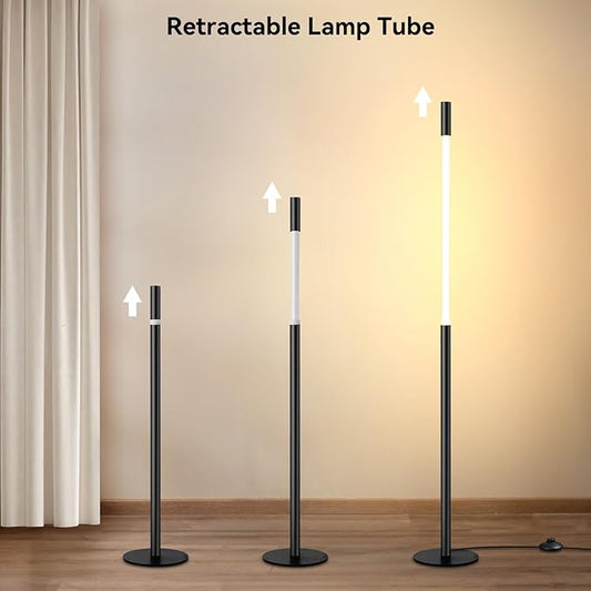 LED Dimmable Floor Lamp with Remote & Foot Switch, 2700–6000K Adjustable Color Temperature & Stepless Dimming, Slim Linear Tube Tall Standing Lamp, Modern Black Corner Lamp for Living Room Bedroom