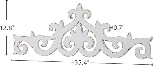 SOFE White Distressed Scroll Over The Door Decor 36 × 13 Inches, Wooden Wall Sculpture, 3D Farmhouse Decor Wall, Large Hanging Artwork for Home, Bathroom, Kitchen, Office