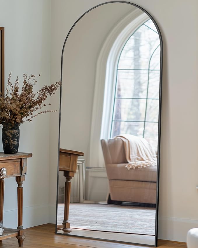 Antok Full Length Mirror, 71"x28" Arched Floor Mirror, Mirror Full Length with Stand, Wall Mounted Mirrors for Living Room Bedroom,Black