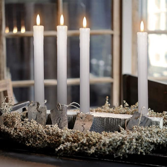 GenSwin Drip Wax Flameless Taper Candles Flickering with 10-Key Remote, Battery Operated Led Warm 3D Wick Light Window Candles Real Wax Pack of 6, Christmas Home Wedding Decor(White, 0.78 X 9.64 Inch)