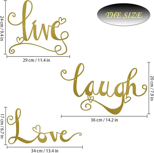 ESTART 3 Pieces Gold Metal Letter Sign Decor 'Live Laugh Love' WordArt Wall Art Decor for Home Indoor Outdoor Bedroom Living room Bathroom and Office (Gold)