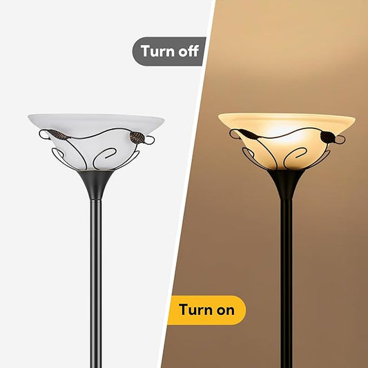 VONLUCE 68" Floor Lamp for Living Room, ETL Listed Standing Lamp with Cloud Frosted Glass Shade Curling Vine Edge, Vintage Tall Lamp for Bedroom Home Office with Foot Switch Standard E26 Socket