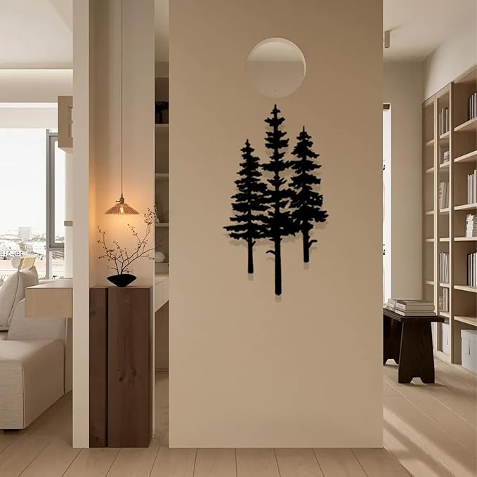 Baitiane Metal Wall Art Decor- Pine Tree Rustic Cabin Decoration - Modern Home Hanging for Living Room, Bedroom, Office, Farmhouse - Elegant Gift Idea for Housewarming Indoor & Outdoor (S) 15.8"x8.7"
