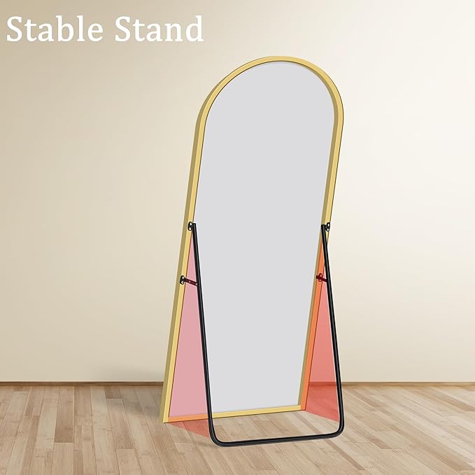 GlasFlength Full Length Mirror with Stand, 64"x21" Arched Full Body Mirror with Aluminum Alloy Frame, Wall-Mounted/Leaning Against Wall/Standing Floor Mirror for Bedroom, Living Room, and Entryway