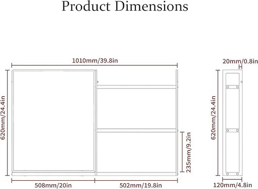 White Metal Framed Bathroom Mirror with Shelf, 40" X 24.4" Rectangular Wall Mounted Bathroom Vanity Mirror, Modern Bathroom Mirror with Storage for Over Sink, Entryway