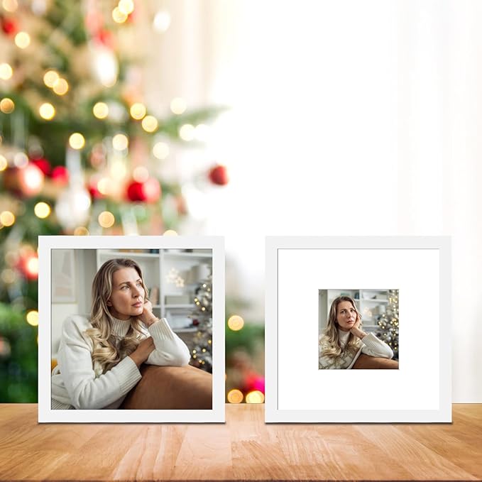 8x8 Picture Frame Set of 6, Display Pictures 4x4 with Mat or 8x8 Without Mat, Tabletop Display and Wall Hanging Photo Frame, Collage Wall Decor Gallery Wall Frame Set,White