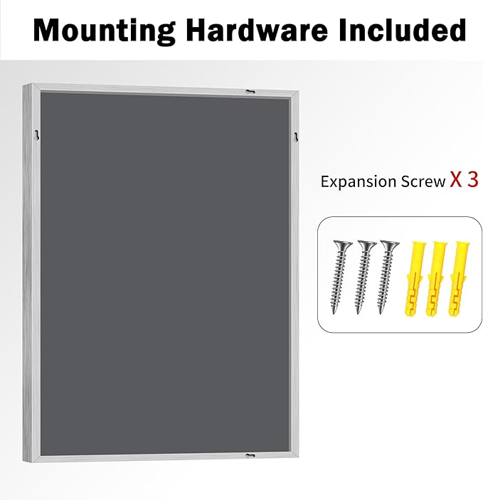 CIRCUMI 30"x42" Brushed Silver Mirror with Chunky Box Metal Frame, Bathroom Mirror for Vanity Remodel & New Home, Living Room, Entryway, Rectangular Wall Mirror, Tempered Glass, Vertical or Horizontal