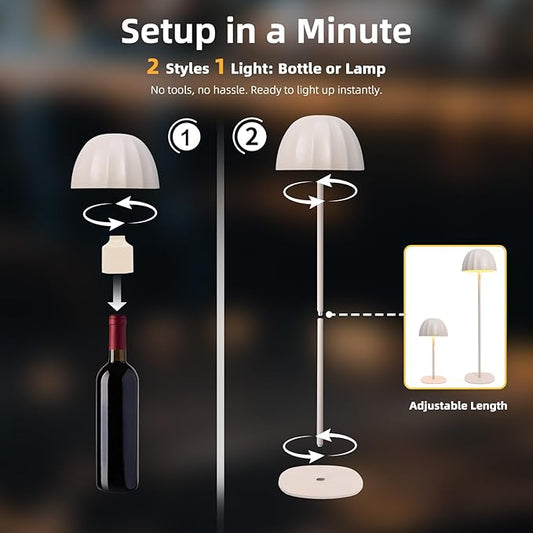 Modern 2-in-1 Table Lamp & Bottle Lamp, Pleated Metal Shade Touch Control Lamp | Adjustable Height, Warm Light & RGB, Stepless Dimming, Anti-Tip Design,Umbrella,Beige