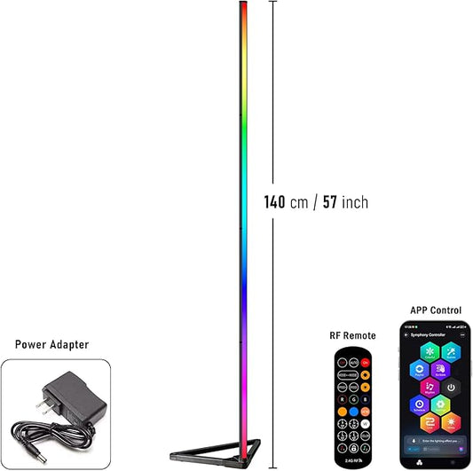 RGB+IC Corner Floor Lamp with APP & Remote, Color Changing Ambient LED Light, Dimmable Standing Lamp Music Sync/Timing Tall Modern Night Light for Living Room Bedroom Gaming Room Decor