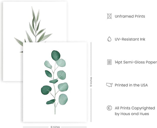 HAUS AND HUES Plant Wall Art - Green Wall Art Collection, Botanical Prints, Leaves Paintings for Minimalist Decor (8x10, UNFRAMED)