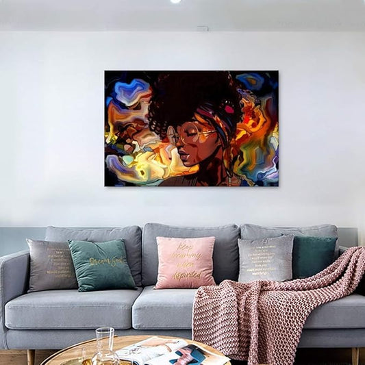Yatsen Bridge Girl Canvas Wall Art African American Woman Poster Picture Stree Graffiti Art Abstract Artwork Modern House Decorations Ready to Hang - 36x24 inch