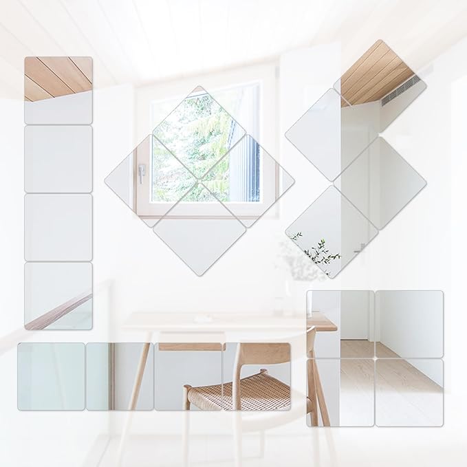 LXCREAT Full Length Wall Mounted Mirror Acrylic Flexible Small Self Adhesive Frameless Squares 2MM Thick Espejos Tiles 10PCS 11.8” × 11.8” for Bedroom Dressing Room Door Home Gym