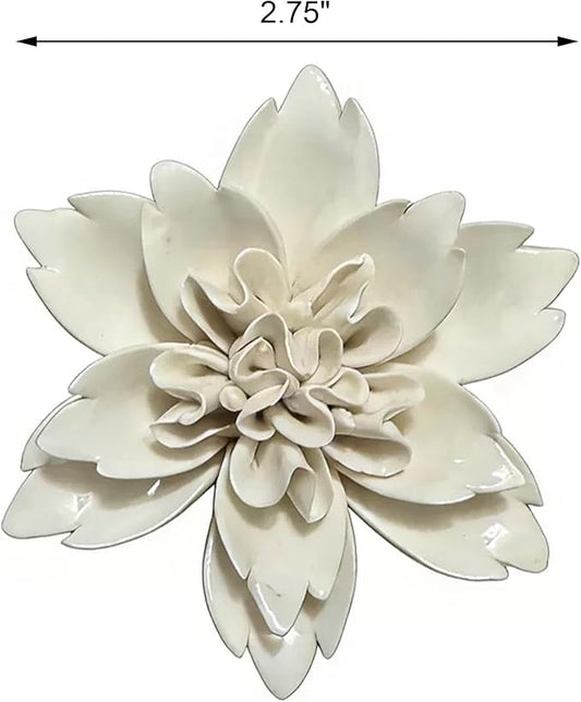 CEUYGT Ceramic Flowers 3D Wall Art Decor Handmade 3D Wall Art Hanging Sculpture for Living Room Bedroom White Peony 2.8"