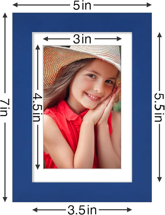 Vittanly 4x6 Picture Frames Set of 9, Shatter Resistant Plexiglass, Display 3.5x5 Pictures with Mat or 4x6 without Mat, Photo Frames for Wall or Tabletop, Engineered Wood, Blue