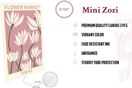 MINI ZOZI Matisse Wall Art Flower Market Prints 16X24 3PCS Picasso Wall Decor Large Canvas Pink Posters Trendy Funky Aesthetic Abstract Line Minimalist Poster Danish Pastel Painting Bedroom Printing