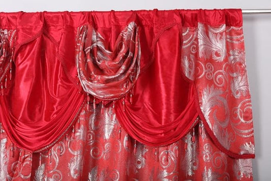 GLORY RUGS Jacquard Luxury Window 2 Panel Set Red Curtain with Attached Valance and Backing Bedroom Living Room Dining 2 Curtains 55x84 inches Each Jana