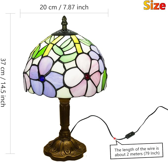 Tiffany Style Table Lamp, 3 Color Temperatures Bedside Lamp, 8 Inch Stained Glass Desk Light for Home Office Bedroom Living Room (4 Flower Pattern)
