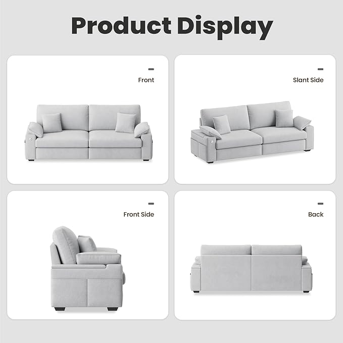 88.58" Modern Loveseat Couches for Living Room, Comfy Sofa with Deep Seat Couch, USB/Type-C Port, Side Storage, Removable Cover, Couches for Living Room Apartment, Light Grey