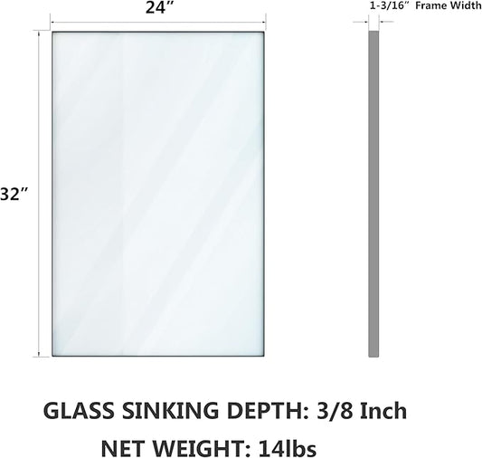 VocalStar Silver Bathroom Mirror for Wall, 24 x 32 Inch Square Corner Rectangle Nickel Metal Framed Bathroom Vanity Mirrors, 1/4-inch Shatterproof Glass | Ultra-Flush Hanging