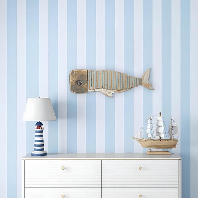 Driftwood Fish Nautical Wall Decor - Handmade Wooden Rustic Coastal Wall Art for Living Room, Bedroom, Office, Bathroom - Ocean Beach Decoration (Wally)