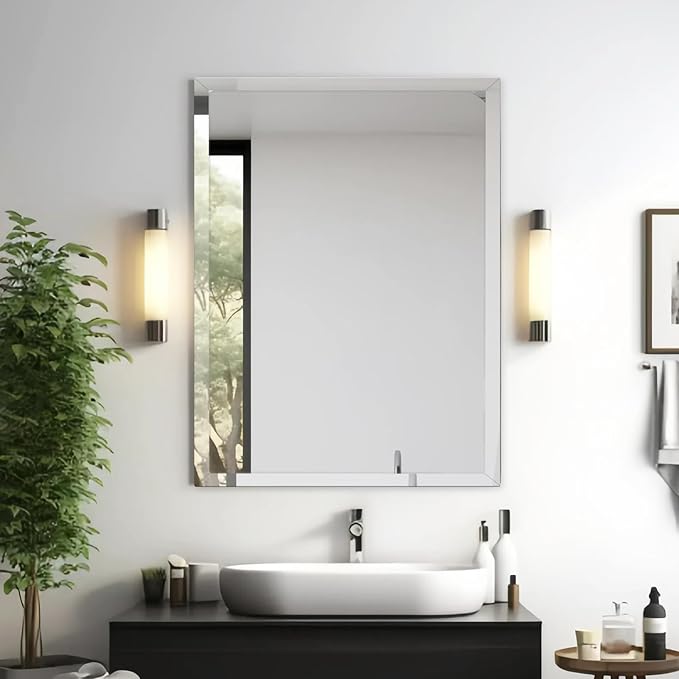 22x30 Inch Rectangle Frameless Mirror, Beveled Bathroom Mirror, Frameless Wall Mirror with 1" Beveled Edge for Bathroom Vanity, Entryway, Living Room