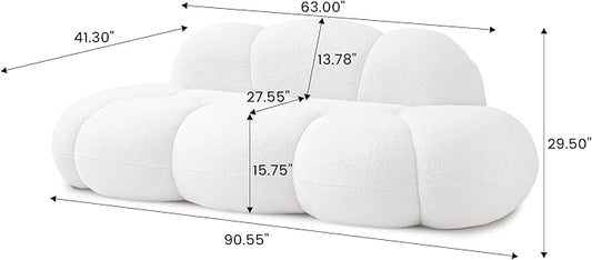 Modern Curved Sofa, 3 Seater, Soft Sherpa Upholstered Sofa, Minimalist Style Comfy Cloud Couch for Living Room Apartment, White