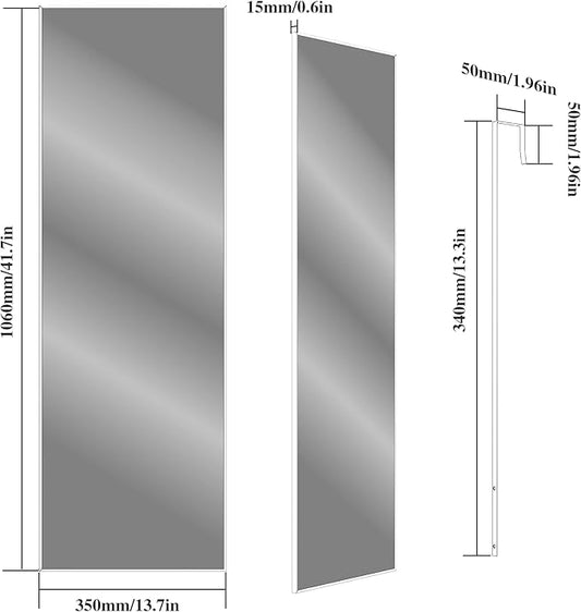 ANYHI Over The Door Mirror, 42"x14" Door Mirror Full Length, 2 Hooks, Over The Door or Wall Monuted, Aluminum Frame, for Bedroom Bathroom Checkroom, Black