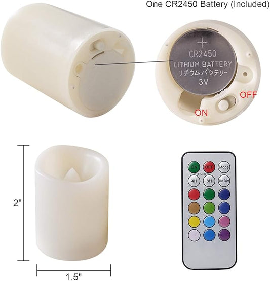 Color Changing Flameless Votive Candles with Remote and Timer, Battery Operated White LED Flickering 12 Pack Halloween Christmas Decor (1.5 x 2 Inches)