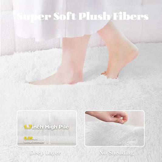 White Rugs for Bedroom: 4x6 Fluffy Shag Soft Washable Rug Fuzzy Plush Indoor Carpet for Living Room Kids Girls Boys Room Nursery Dorm (White, 4'x6')