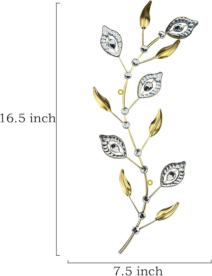 Cityelf 3 Set Crystal Leaf Wall Art Sculpture Iron Tree Leaves Branch Hanging Wall Décor Jeweled Bling Home Deor Acrylic Diamond Accent …